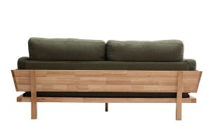 Canapé scandinave déhoussable 3 places en tissu vert kaki et bois clair KYO