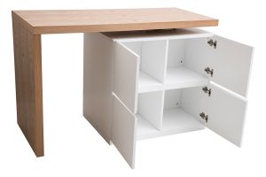 îlot - table de bar modulable avec rangement blanc mat et bois clair chêne L140-165 cm MAX