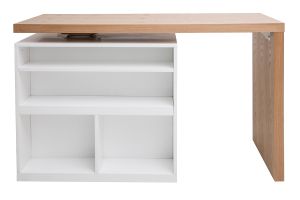 îlot - table de bar modulable avec rangement blanc mat et bois clair chêne L140-165 cm MAX