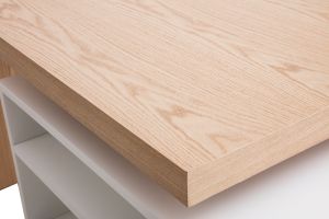 îlot - table de bar modulable avec rangement blanc mat et bois clair chêne L140-165 cm MAX