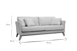 Canapé scandinave déhoussable 3 places en tissu beige et bois clair OSLO