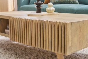 Table basse avec portes coulissantes bois manguier massif ALBA