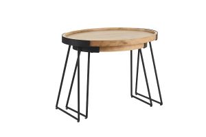 Tables basses gigognes bois massif et métal noir (lot de 2) ELAVO