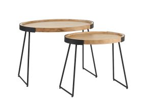 Tables basses gigognes bois massif et métal noir (lot de 2) ELAVO