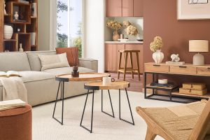 Tables basses gigognes bois massif et métal noir (lot de 2) ELAVO