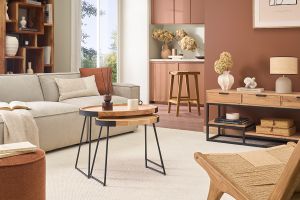 Tables basses gigognes bois massif et métal noir (lot de 2) ELAVO