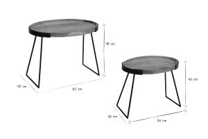 Tables basses gigognes bois massif et métal noir (lot de 2) ELAVO