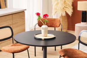 Table à manger design ronde noire D90 cm CALISTA