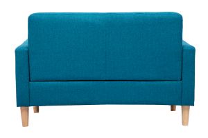 Canapé scandinave 2 places en tissu bleu canard et bois clair MOON