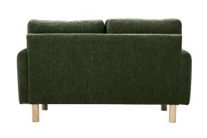 Canapé design 2 places en tissu effet velours vert kaki et bois clair BONO