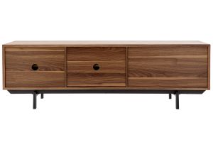 Meuble TV vintage en bois foncé avec rangements fermés L160 cm MANNY