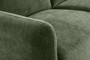 Canapé design 2 places en tissu effet velours vert kaki et bois clair BONO