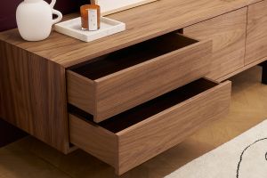 Meuble TV vintage en bois foncé avec rangements fermés L160 cm MANNY