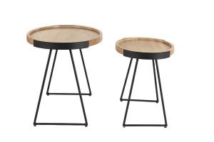 Tables basses gigognes bois massif et métal noir (lot de 2) ELAVO