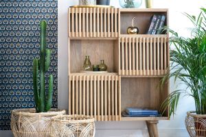 Buffet haut en bois manguier massif 3 portes coulissantes L85 cm ALBA