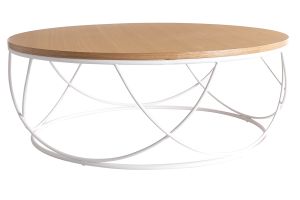 Table basse ronde bois clair chêne et métal blanc D80 cm LACE