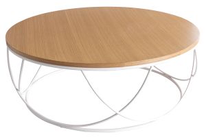 Table basse ronde bois clair chêne et métal blanc D80 cm LACE