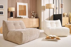 Fauteuil lounge en tissu effet velours texturé vert kaki BUMPY