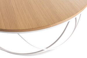 Table basse ronde bois clair chêne et métal blanc D80 cm LACE