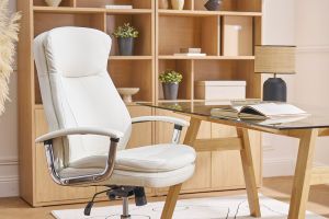 Fauteuil de bureau à roulettes design blanc et acier chromé WALL STREET