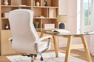 Fauteuil de bureau à roulettes design blanc et acier chromé WALL STREET