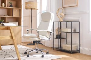 Fauteuil de bureau à roulettes design blanc et acier chromé WALL STREET