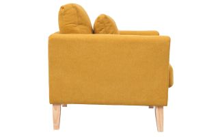 Fauteuil scandinave déhoussable en tissu effet velours jaune moutarde et bois clair OSLO