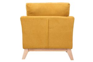 Fauteuil scandinave déhoussable en tissu effet velours jaune moutarde et bois clair OSLO