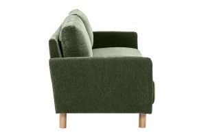 Canapé design 3 places en tissu effet velours vert kaki et bois clair BONO