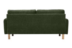 Canapé design 3 places en tissu effet velours vert kaki et bois clair BONO