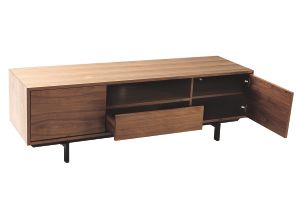 Meuble TV vintage en bois foncé niche ouverte L160 cm MANNY