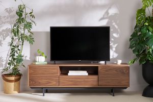 Meuble TV vintage en bois foncé niche ouverte L160 cm MANNY