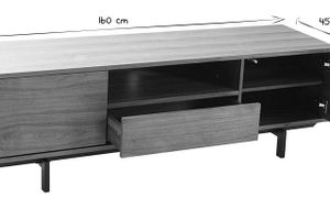 Meuble TV vintage en bois foncé niche ouverte L160 cm MANNY
