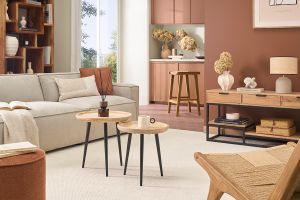 Tables basses gigognes rondes bois manguier massif et métal noir (lot de 2) PYTA
