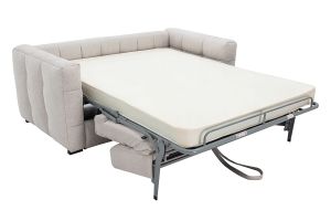 Canapé convertible design 3 places en tissu effet velours texturé beige CORTO