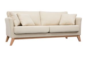 Canapé scandinave déhoussable 3 places en tissu beige et bois clair OSLO