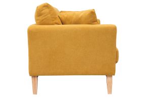 Canapé scandinave déhoussable 3 places en tissu effet velours jaune moutarde et bois clair OSLO