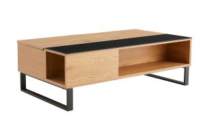 Table basse relevable rectangulaire bois clair et métal noir L110 cm WYNN