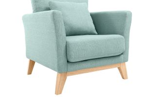 Fauteuil scandinave déhoussable en tissu vert lagon et bois clair OSLO