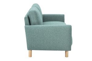 Canapé design 2 places en tissu vert de gris et bois clair BONO