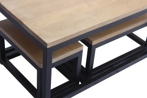 Tables basses gigognes bois manguier massif et métal noir (lot de 3) FACTORY