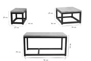 Tables basses gigognes bois manguier massif et métal noir (lot de 3) FACTORY