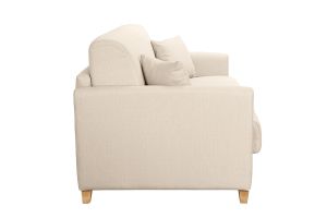 Canapé convertible 3 places en tissu beige et bois clair avec matelas 13 cm SKANDY