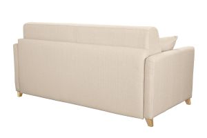 Canapé convertible 3 places en tissu beige et bois clair avec matelas 13 cm SKANDY
