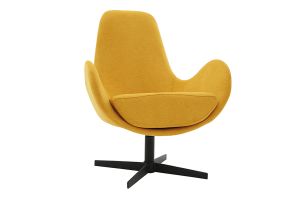Fauteuil pivotant design en tissu effet velours jaune moutarde et métal noir ANDY
