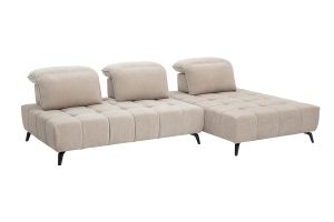 Canapé modulable 4 places avec têtières ajustables en tissu effet velours taupe et métal noir OLMO