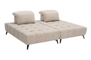 Canapé modulable 4 places avec têtières ajustables en tissu effet velours taupe et métal noir OLMO