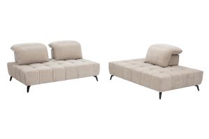 Canapé modulable 4 places avec têtières ajustables en tissu effet velours taupe et métal noir OLMO