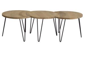 Tables basses gigognes gravées bois manguier massif et métal noir (lot de 3) VIBES