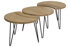 Tables basses gigognes gravées bois manguier massif et métal noir (lot de 3) VIBES